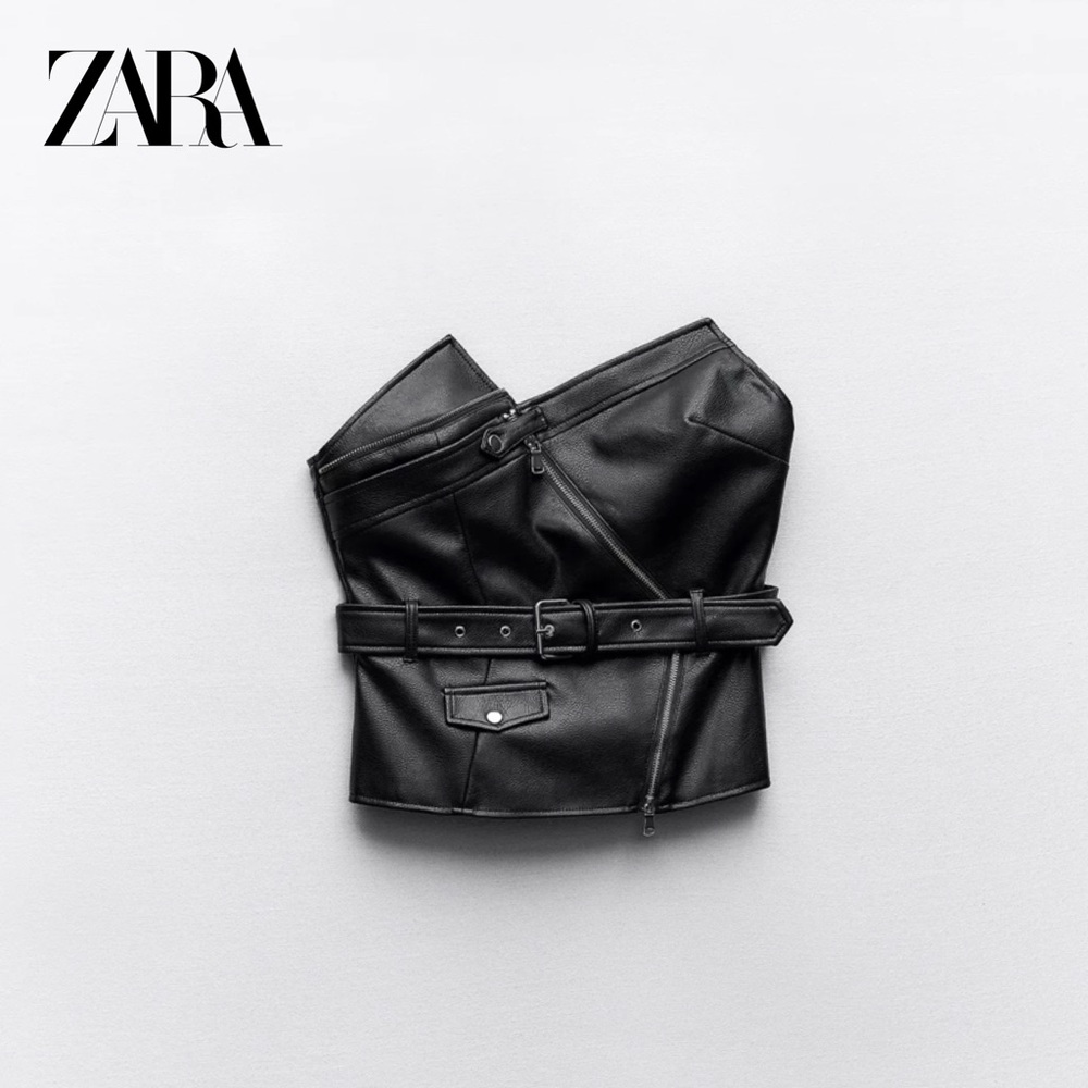 ✨Zara NEW Black Faux Leather Corset Top XSmall